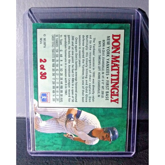 1994 Don Mattingly Post Collection #2 Baseball Card New York Yankees - Picture 2 of 2